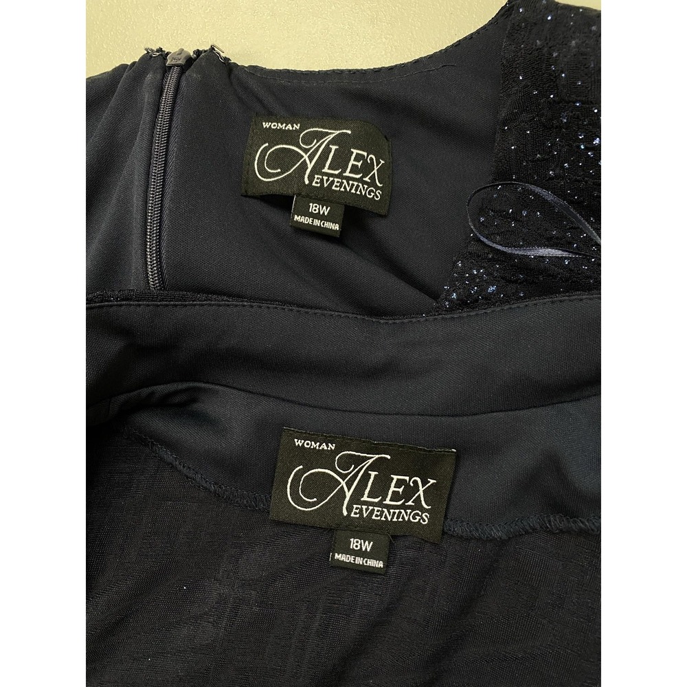 Alex Evenings 2 Piece Dress Jacket Set Womens 18W Navy Blue Glimmer Gown Formal - Picture 16 of 16